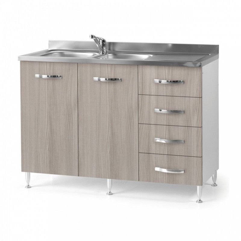 Sous évier pour cuisine orme 2 portes avec tiroirs à droite 120x50xH 85 cm