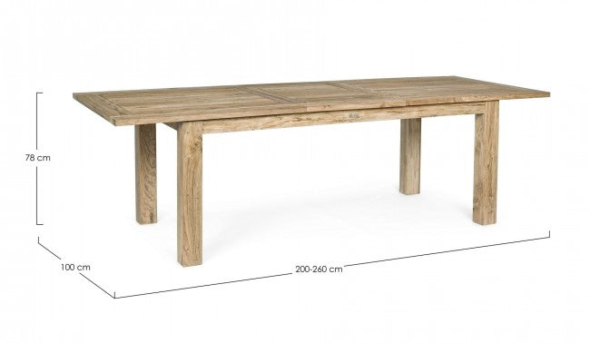 Table d'extérieur rectangulaire en bois de teck FSC 200-260x 100x h 78 cm