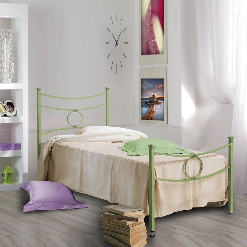 Lit simple en fer avec pied de lit Vert CONCA 92x208x h117 cm
