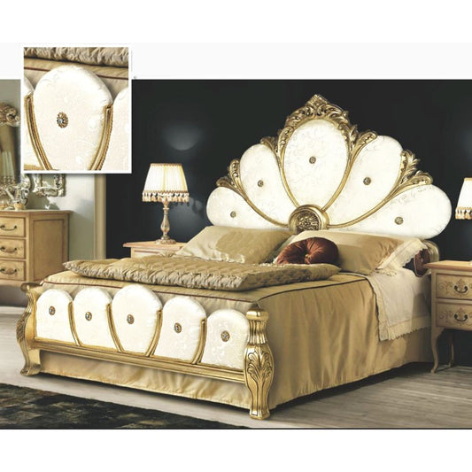 Lit double avec tête et pied de lit sculptés et décorés de feuilles d'or 180x200xh.170 cm