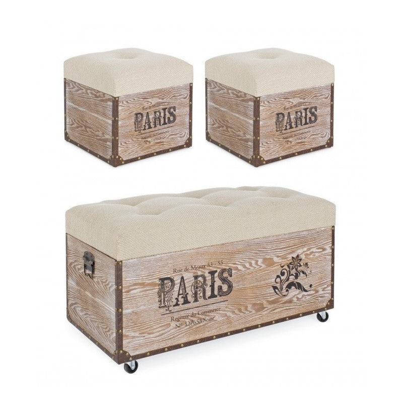 Lot de 3 poufs en MDF Beige TAVEL PARIS