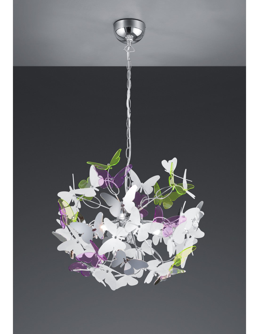Suspension Papillon 4xG9 Chrome Papillons Multicolores Ø50 cm Trio Luminaire