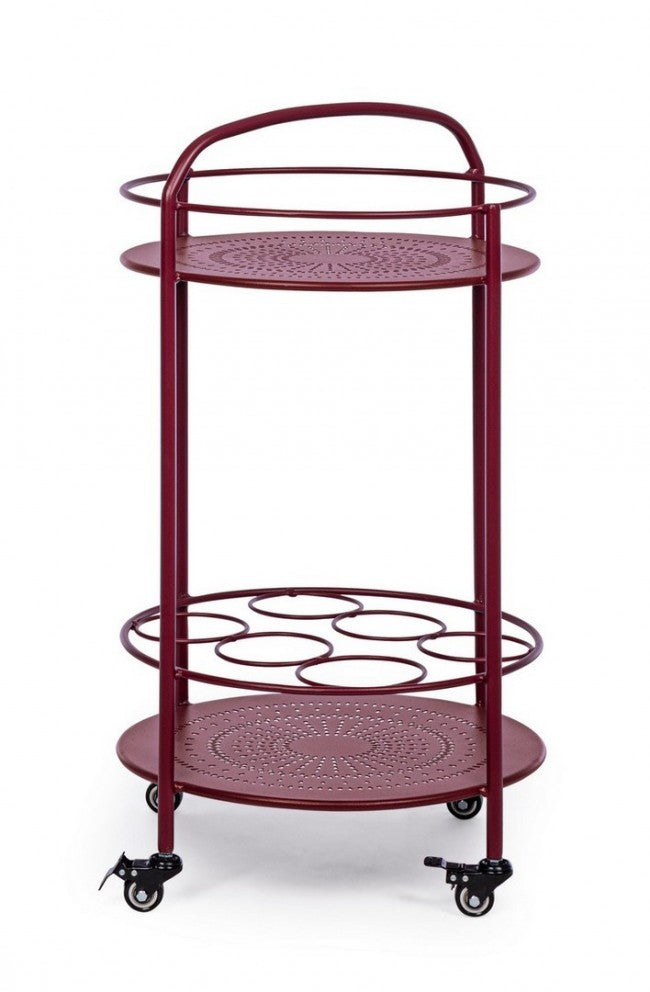 Chariot à bouteilles en acier rouge bordeaux