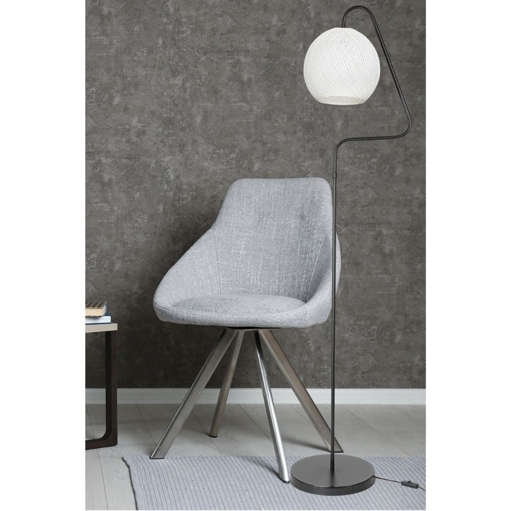 Lampadaire Yumak MDL4256 gris avec abat-jour en tissu blanc