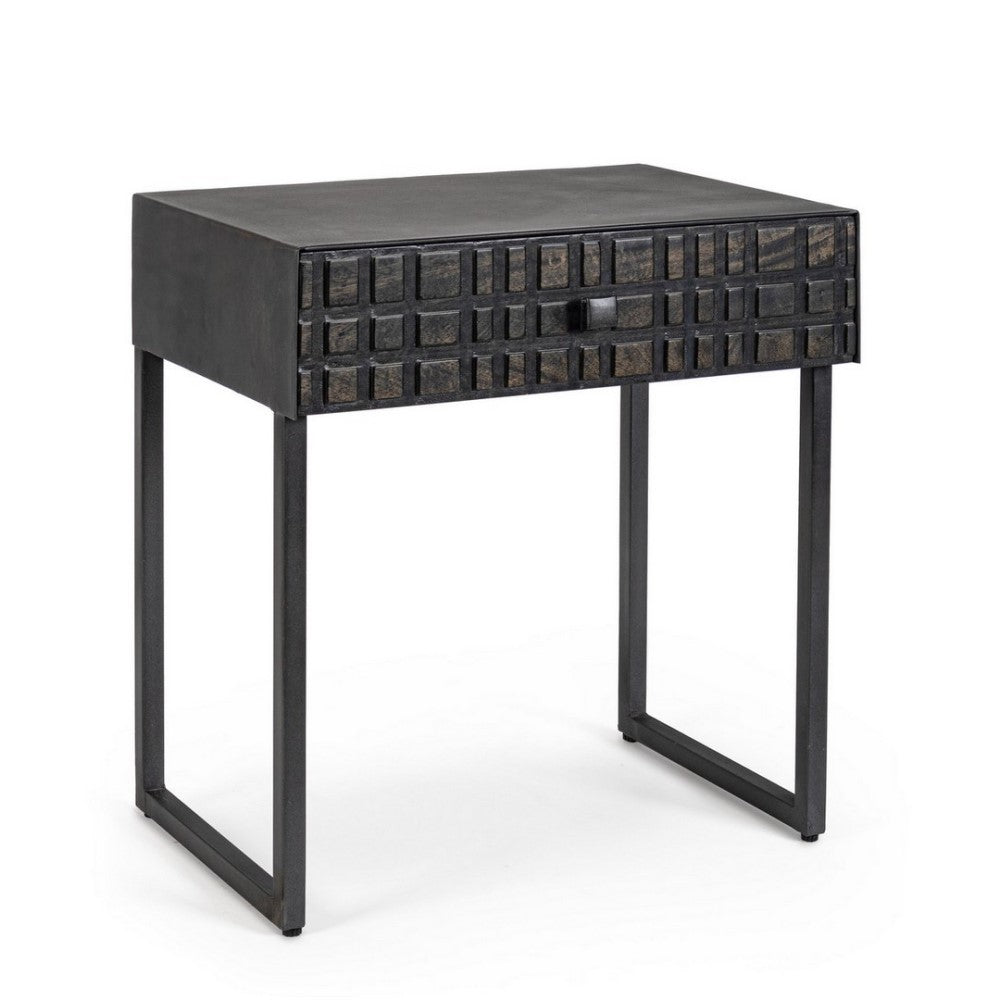 Table basse noire 1 tiroir en bois style industriel 50x35x55