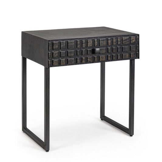 Table basse noire 1 tiroir en bois style industriel 50x35x55