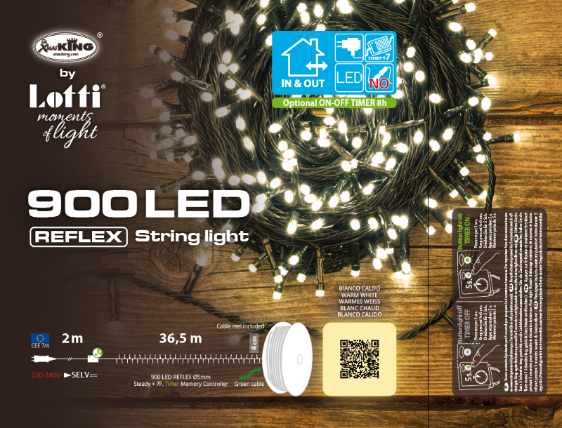 Chaine linéaire 900 LEDs blanc chaud 36,5m en bobine