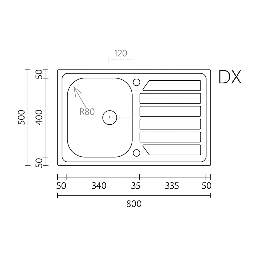 Évier encastrable inox 80x50 cm avec égouttoir à droite