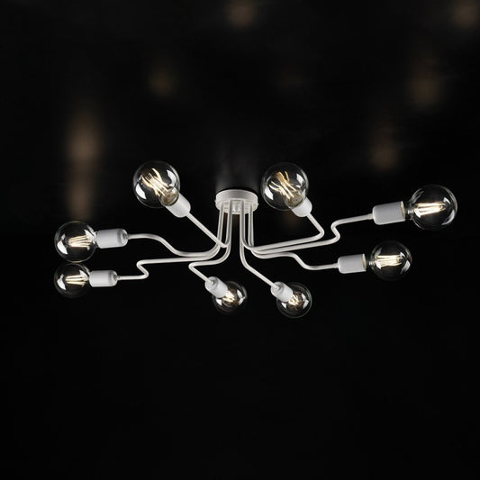 Plafonnier design en fer Blanc Argenté à huit lumières 83x h17 cm