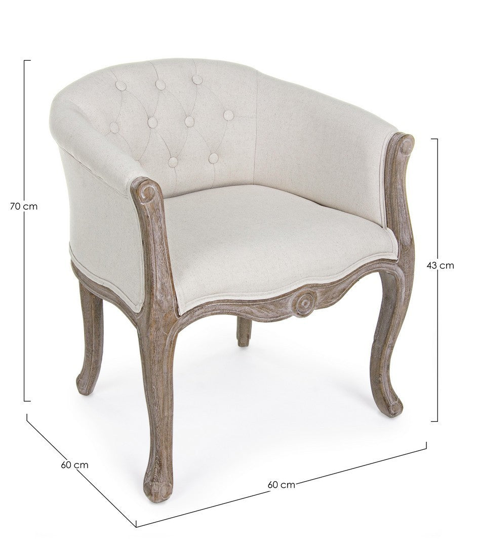 Fauteuil classique Diva en bois et tissu naturel