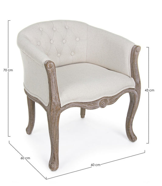 Fauteuil classique Diva en bois et tissu naturel