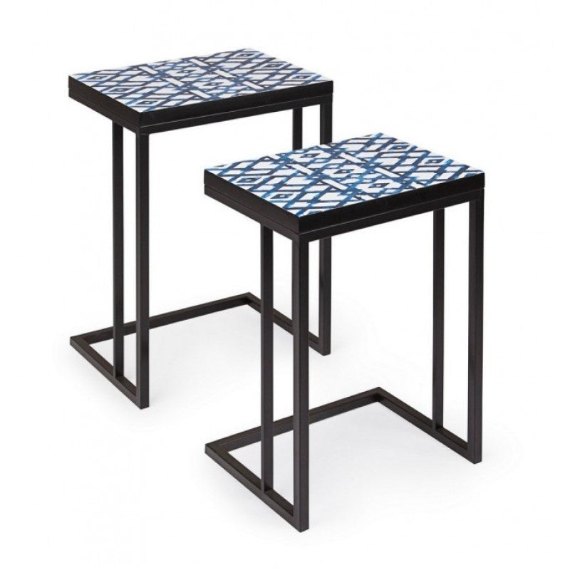 Lot de 2 tables basses NEAPOLIS en acier avec plateau en MDF décoré d'impression 62,5h 56h cm