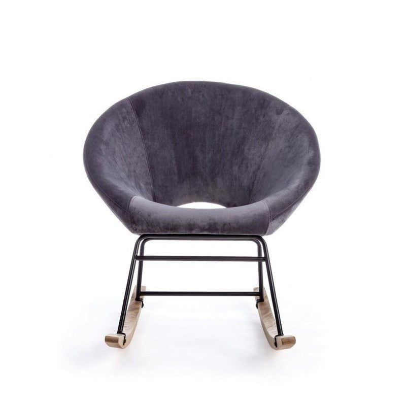 Fauteuil à bascule Annika effet velours gris foncé