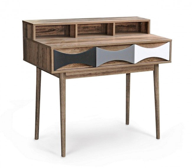 Console de bureau rétro en bois DIONISO avec trois tiroirs 100x48x h89,5 cm