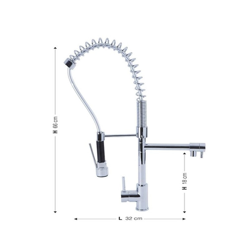 Mitigeur de cuisine avec douchette finition chromée h.66x32 cm
