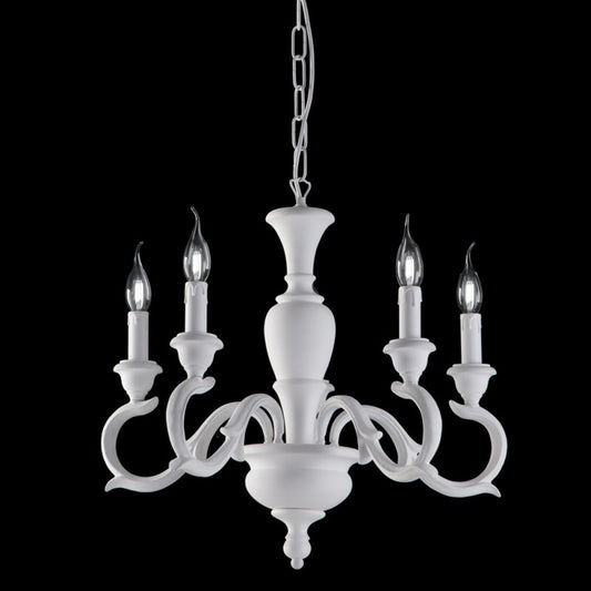 Lustre en bois Shabby blanc cinq lumières 50x h50 cm