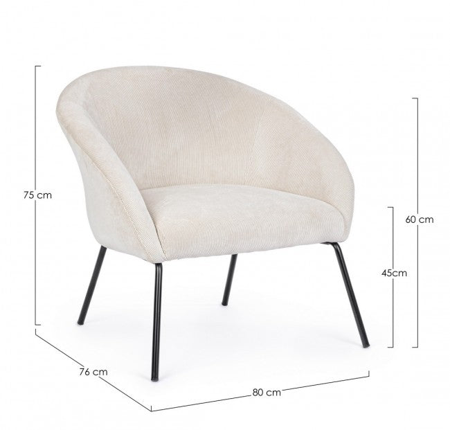 Fauteuil en métal velours blanc Aiko Velvet 80 x 76 x 75 cm