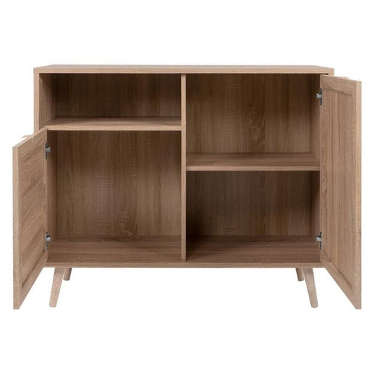 Buffet avec deux portes et compartiment ouvert effet osier BALI 101x40x h87 cm