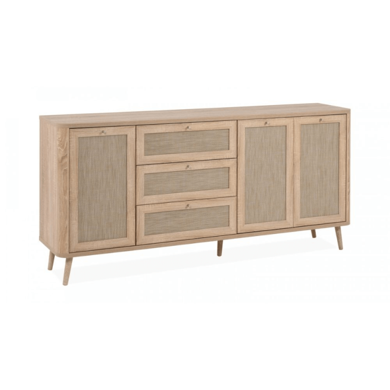 Buffet KUTA51A en chêne sonoma avec 3 tiroirs et 3 portes effet raphia
