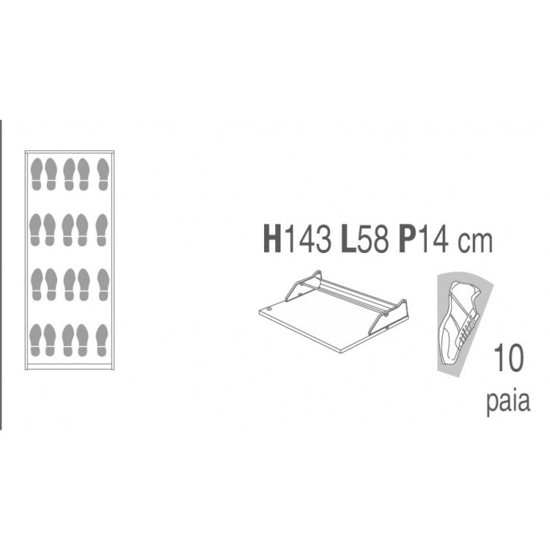 Étagère à chaussures fine et peu encombrante avec quatre portes miroir en Frêne Blanc 63x18x h154 cm