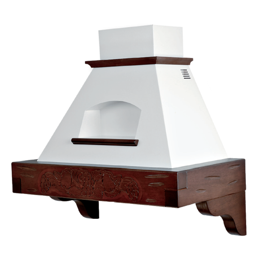 Hotte de cuisine rustique blanche GIADA MAX avec cadre en bois incrusté couleur tabac 90 cm