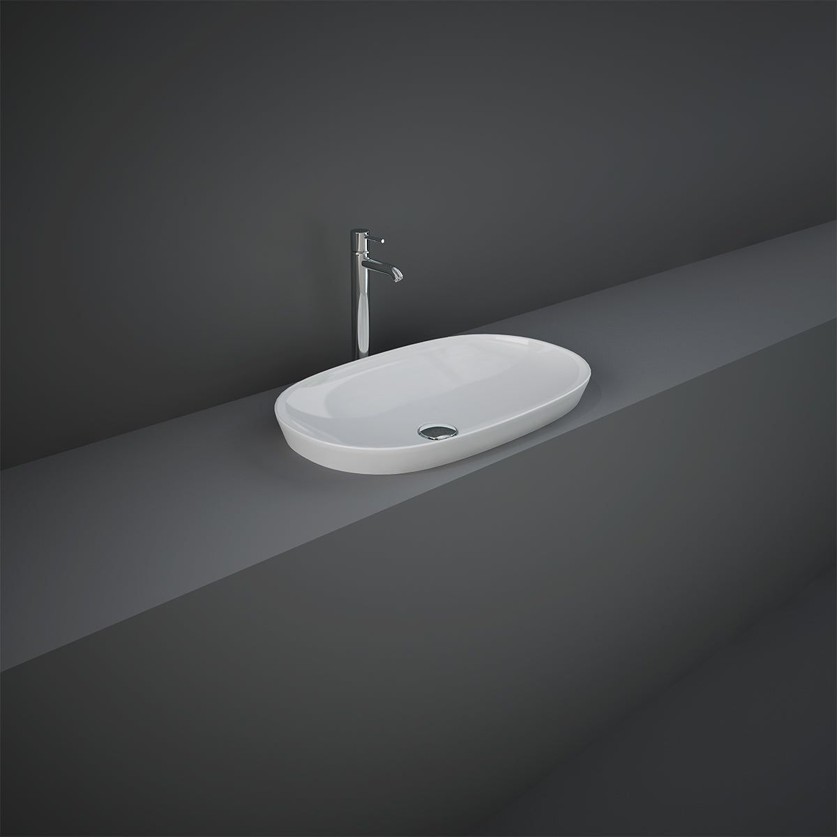 Vasque ovale allongée à encastrer sans trou 60x36 cm, blanc