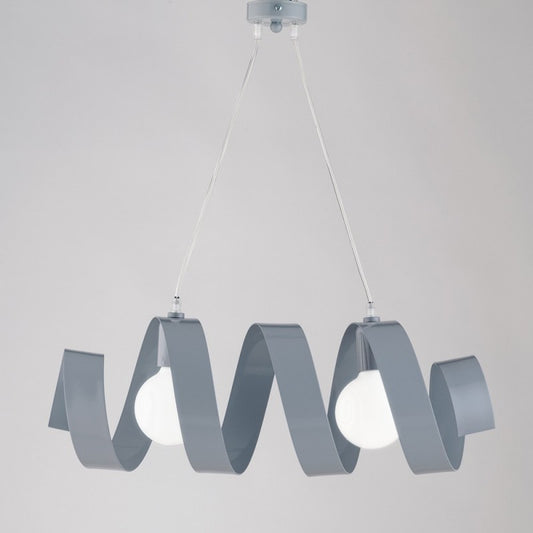 Lustre en fer à suspension spirale à deux lumières Gris 54x h20 cm