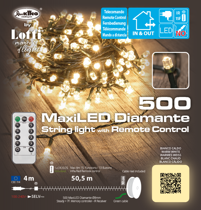 Chaîne 1000 LED blanc chaud 60,5m en bobine