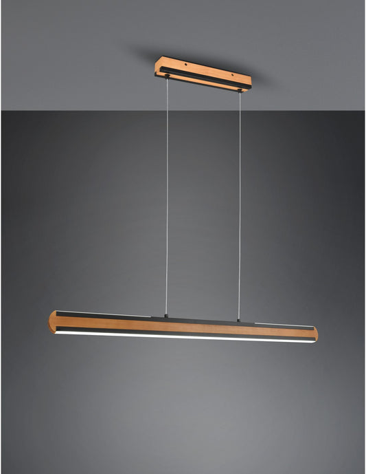 Lustre de Bureau Double Émission Vintage Bois et Métal Noir Variateur Deacon Trio Lighting