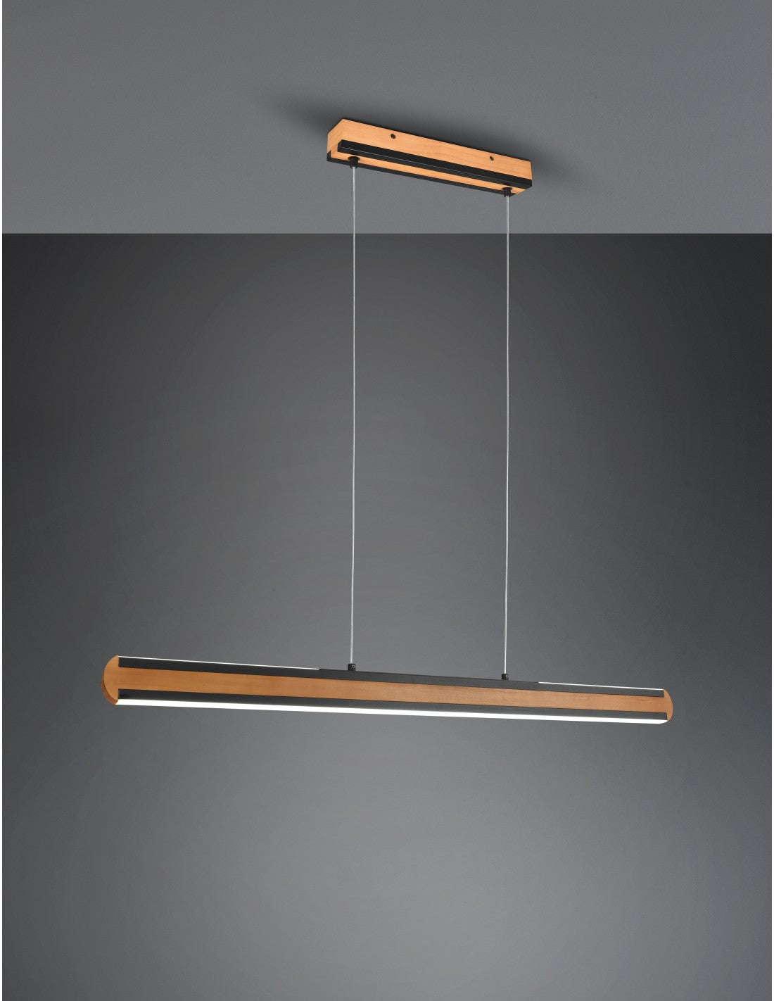 Lustre de Bureau Double Émission Vintage Bois et Métal Noir Variateur Deacon Trio Lighting