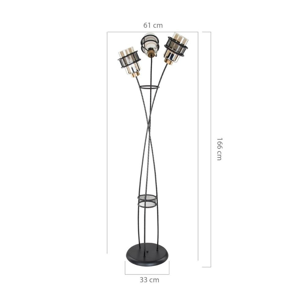Grand lampadaire MDL3812 en fer tressé avec 3 lumières en verre