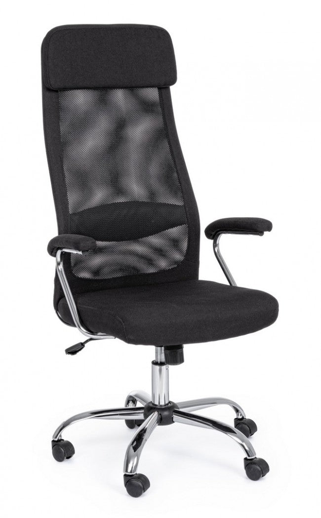 Fauteuil de bureau Clarissa avec accoudoirs en acier tissu noir
