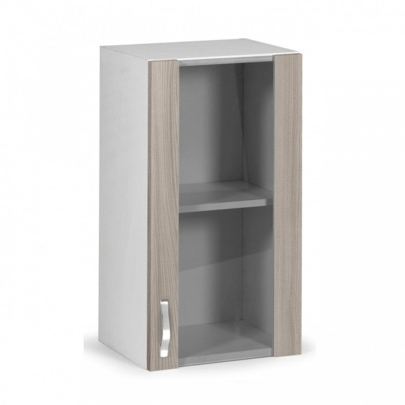 Elément mural de cuisine en bois mélaminé avec 1 porte vitrine en orme 40x32xH 72 cm