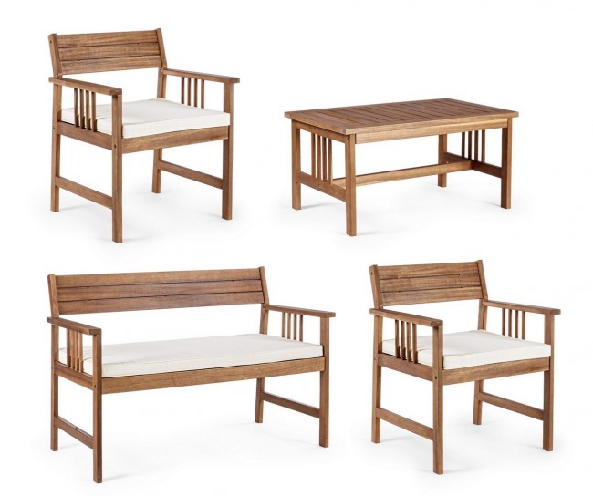 Salon en bois d'acacia Noemi avec coussins