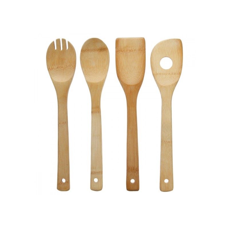 Set de 4 ustensiles de cuisine en bambou naturel