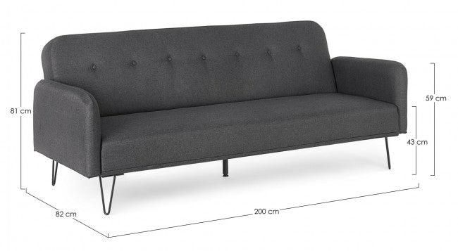 Canapé convertible trois places en tissu BRIDJET Noir 200x82x h81 cm