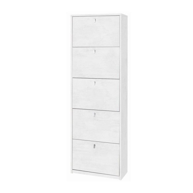 Étagère à chaussures fine et peu encombrante à cinq portes en Blanc Oxyde 63x29x h190 cm