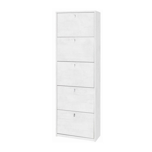 Étagère à chaussures fine et peu encombrante à cinq portes en Blanc Oxyde 63x29x h190 cm