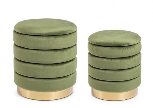 Set2 Pouf de rangement Darina Olive en velours