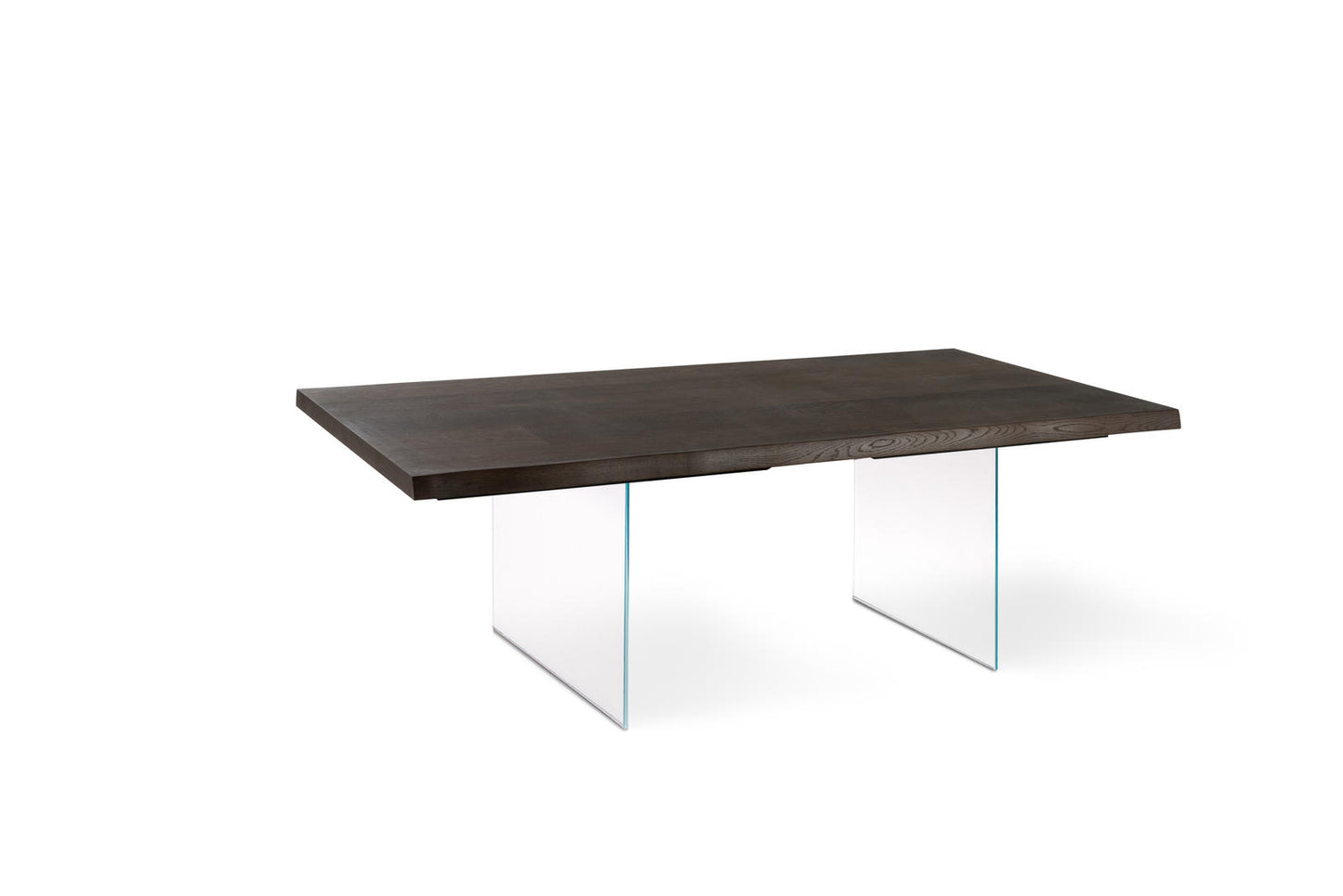 Table extensible en chêne traité thermiquement et pieds en verre 200/300x100 cm