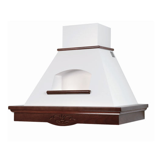 Hotte de cuisine rustique blanche TOSCA avec cadre en bois incrusté couleur tabac 90 cm