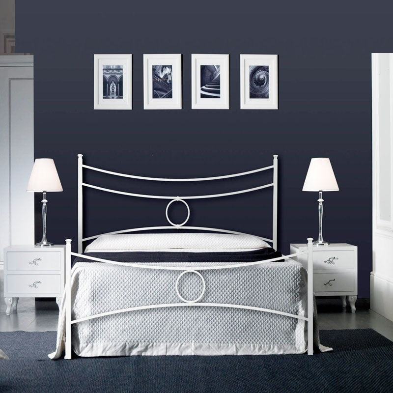 Lit Queen size en fer avec pied de lit Blanc CONCA 126x208x h117 cm