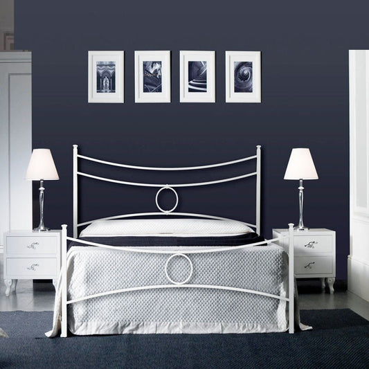 Lit Queen size en fer avec pied de lit Blanc CONCA 126x208x h117 cm