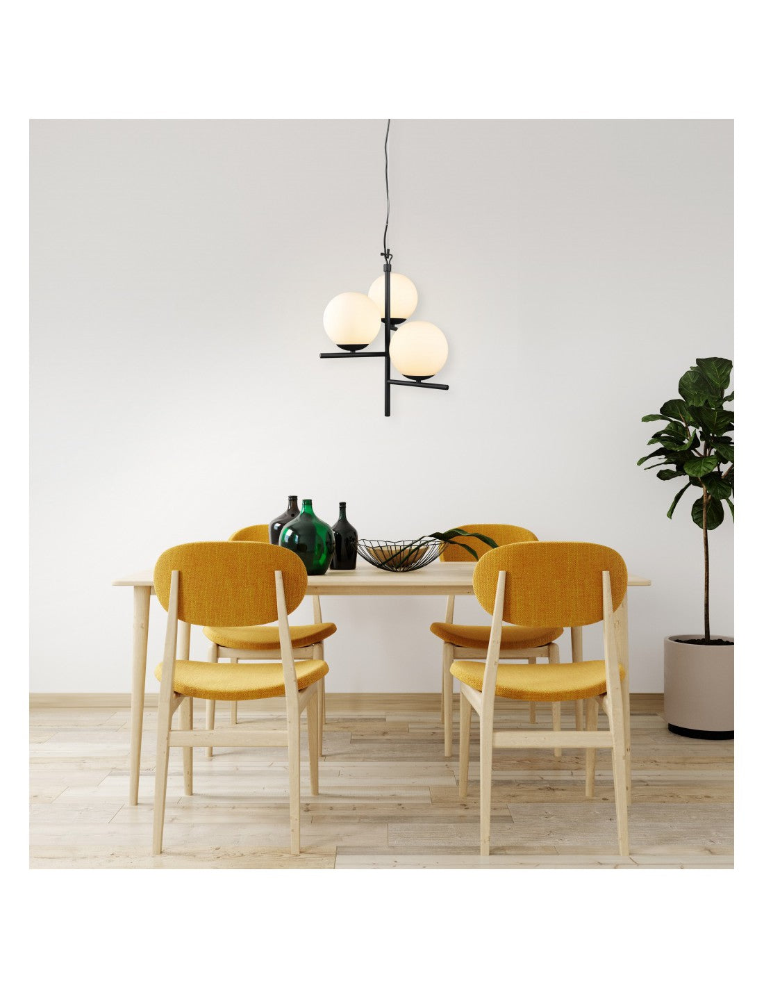 Lustre Suspension Noir 3 Sphères Verre Blanc Pure Trio Lighting