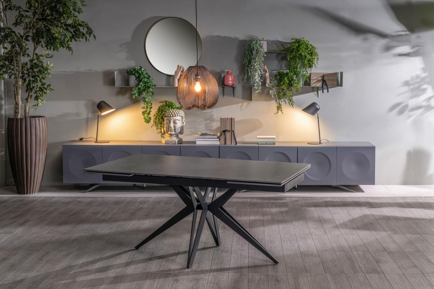 Table extensible vintage gris - noir mat 90 cm x 160-240 cm cm H. 76 cm