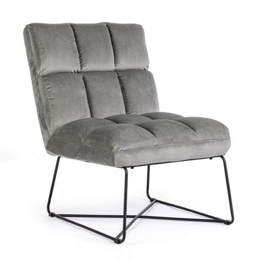 Fauteuil Lizzie en velours gris avec pieds en métal