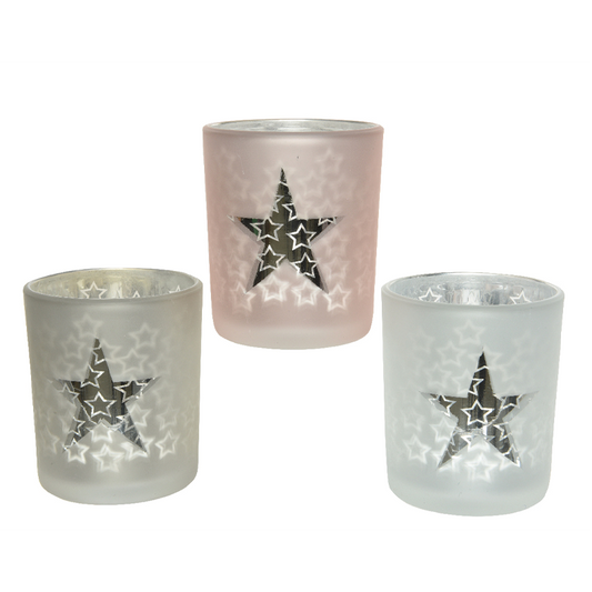 Bougeoir avec étoile couleurs assorties H 8 cm