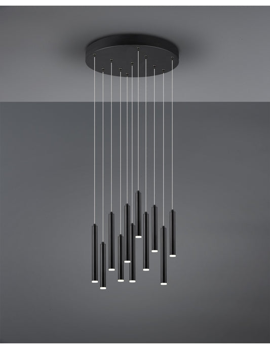 Suspension Tubulaire Moderne 11 Tubes LED Noirs Ø40 cm Trio Lighting