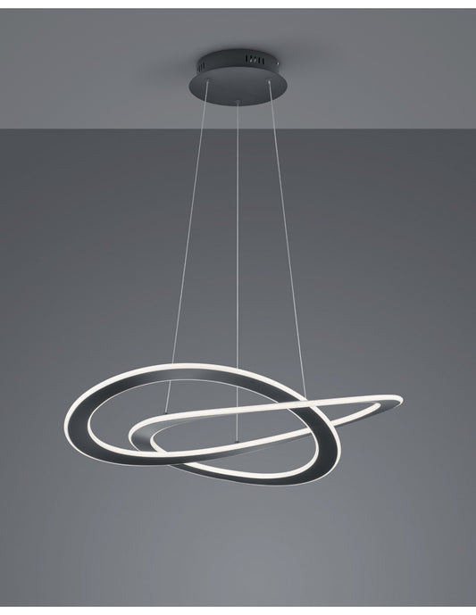 Suspension Moderne 2 Cercles LED Oakland Anthracite Trio Lighting