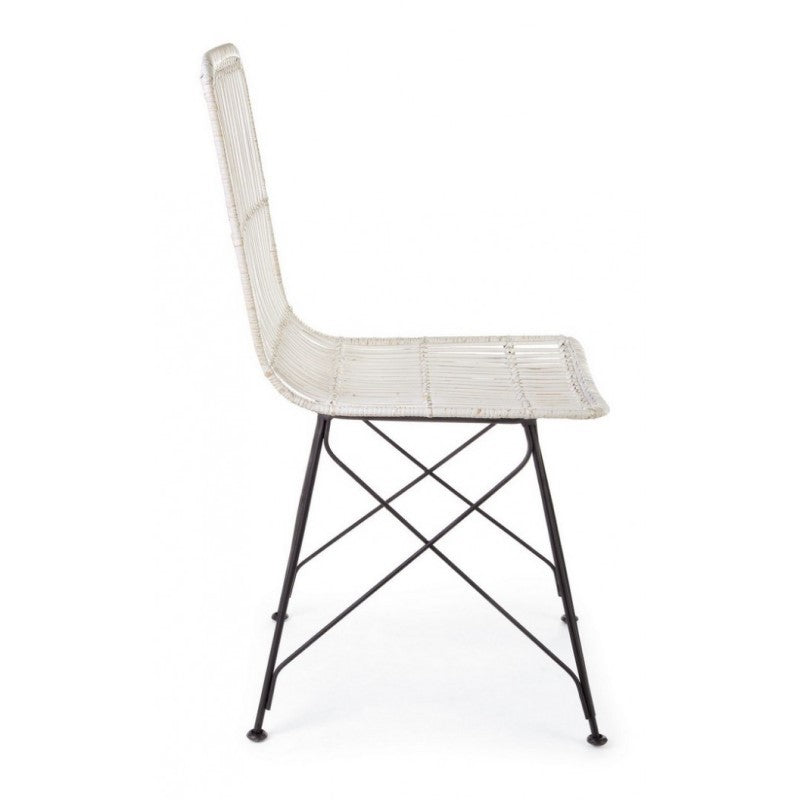 Chaise de style contemporain en acier et kubu blanc LUCILA 45x55x h85 cm